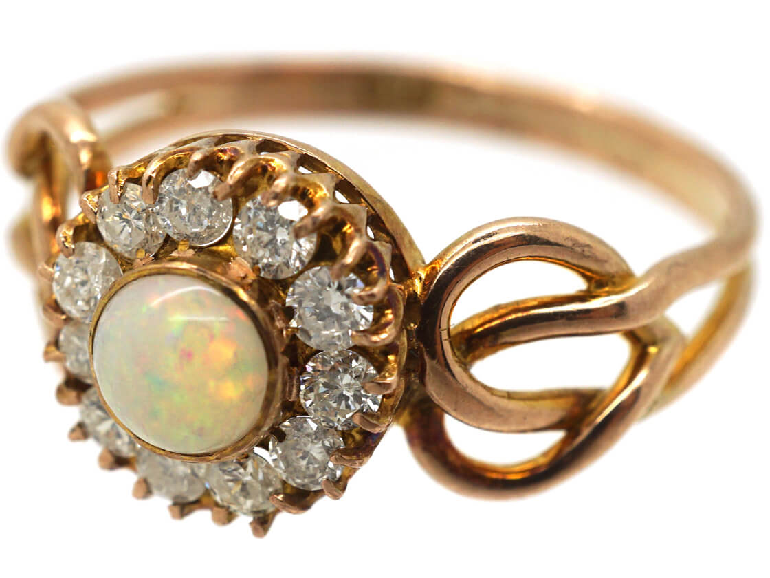 Art Nouveau 9ct Gold, Opal & Diamond Cluster Ring (131N) | The Antique ...