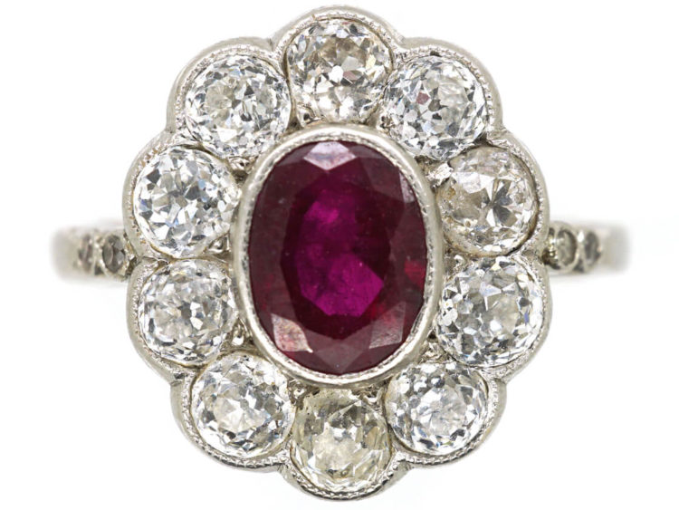 Art Deco Platinum, Ruby & Diamond Cluster Ring - The Antique Jewellery ...