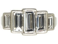Art Deco Platinum & Five Stone Baguette Diamond Ring