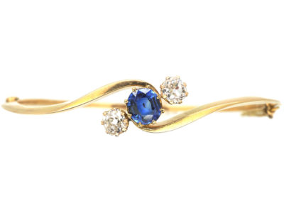 Edwardian 15ct Gold Bangle set with a Ceylon Sapphire & Diamonds