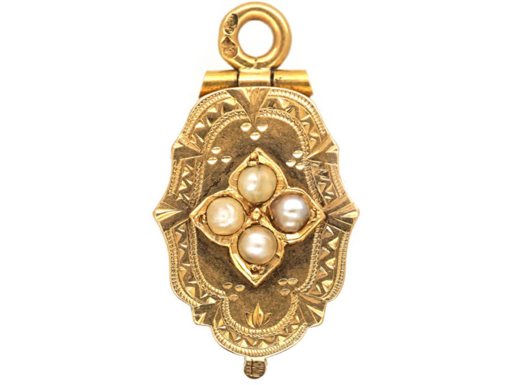 Victorian 18ct Gold Locket set with Four Natural Split Pearls