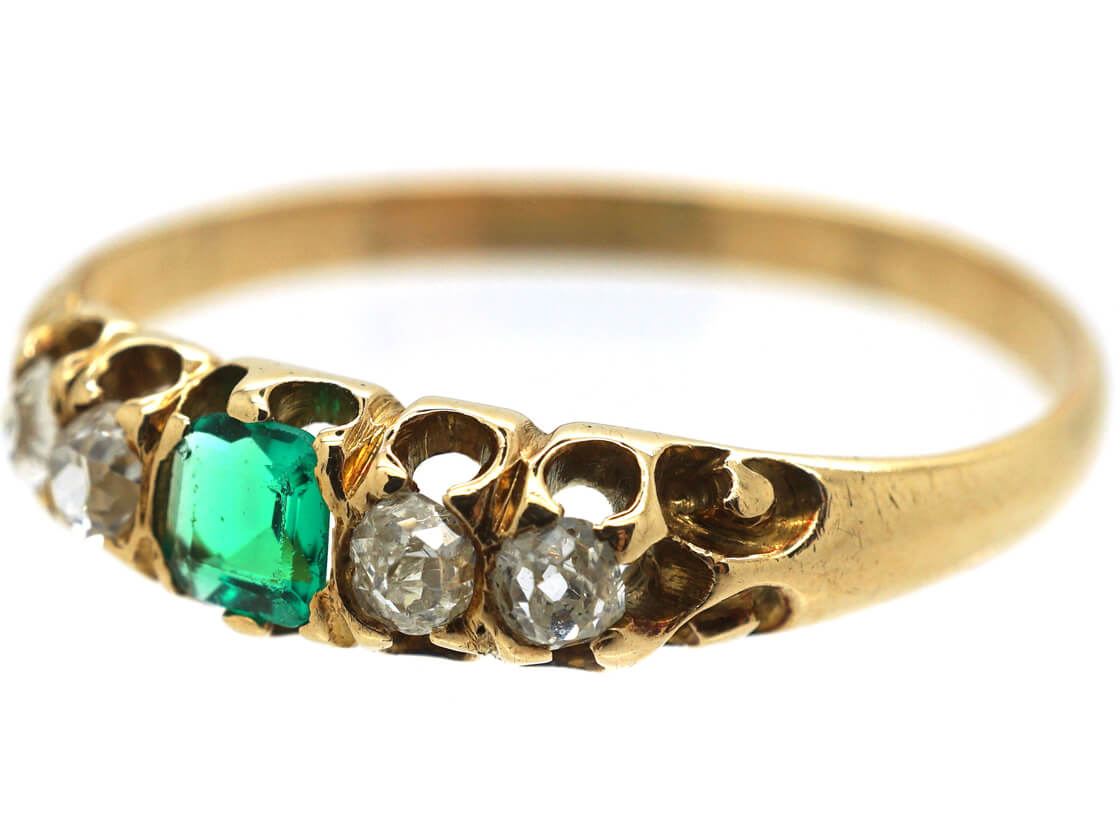 Victorian 18ct Emerald & Diamond Five Stone Ring (167N) | The Antique ...
