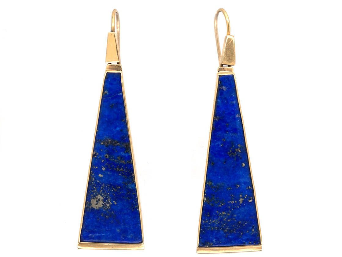 A pair of 18ct Gold & Lapis Triangle Earrings