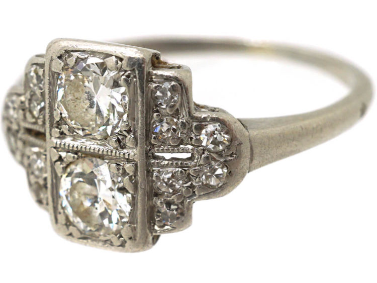 Art Deco Platinum & Diamond Geometric Ring