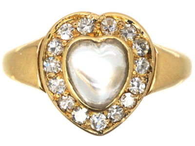 Edwardian 18ct Gold Moonstone & Diamond Heart Shaped Ring by Henry Barnett Joseph