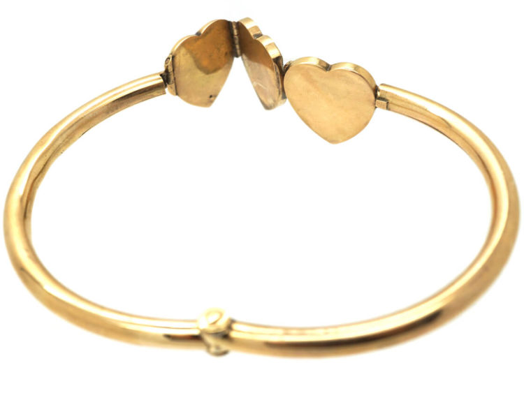 Edwardian 9ct Gold Bangle with Triple Opening Heart Locket