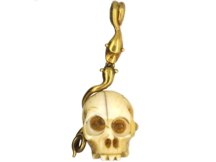 Victorian 18ct Gold & Bone Skull Memento Mori Pendant