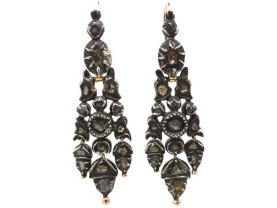 Portuguese 18th Century Silver, Gold & Rose Diamond Acorn Drop Earrings