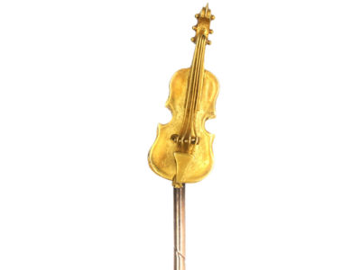 Edwardian 18ct Gold Tie Pin of a Cello