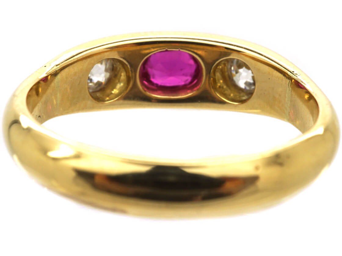 Edwardian 18ct Gold, Ruby & Diamond Rub Over Set Ring (56N) | The ...