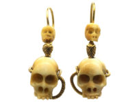Victorian Bone Skull & Gold Snake Earrings