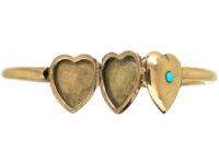 Edwardian 9ct Gold Bangle with Triple Opening Heart Locket