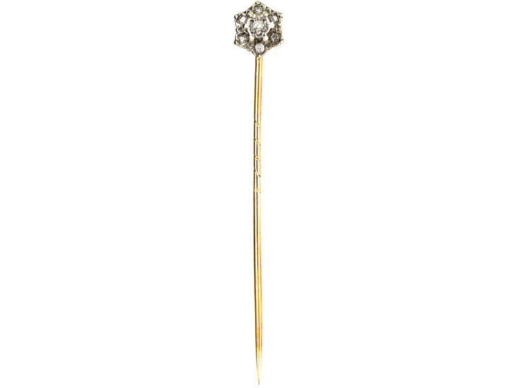Art Deco 18ct White Gold Diamond Cluster Tie Pin
