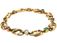 French Belle Epoque 18ct Gold & Gem Set Snakes Bracelet