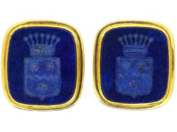 French 18ct Gold & Lapis Lazuli Cufflinks with Intaglio of a Marquis Crest