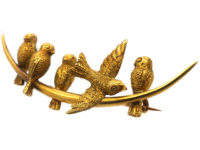 Edwardian 15ct Gold Swallows on a Crescent Moon Brooch