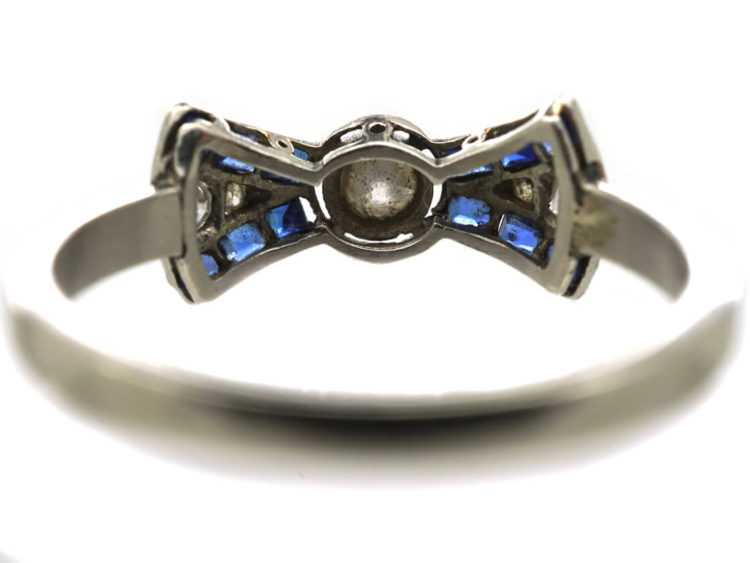 Art Deco Platinum Diamond & Sapphire Bow Ring
