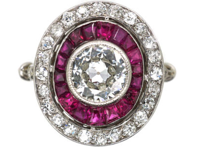 Art Deco Platinum, Ruby & Diamond Oval Target Ring