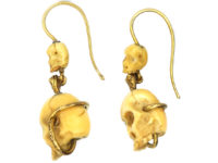 Victorian Bone Skull & Gold Snake Earrings