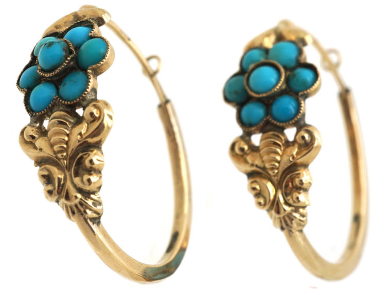 Georgian Gold & Turquoise Poissarde Earrings