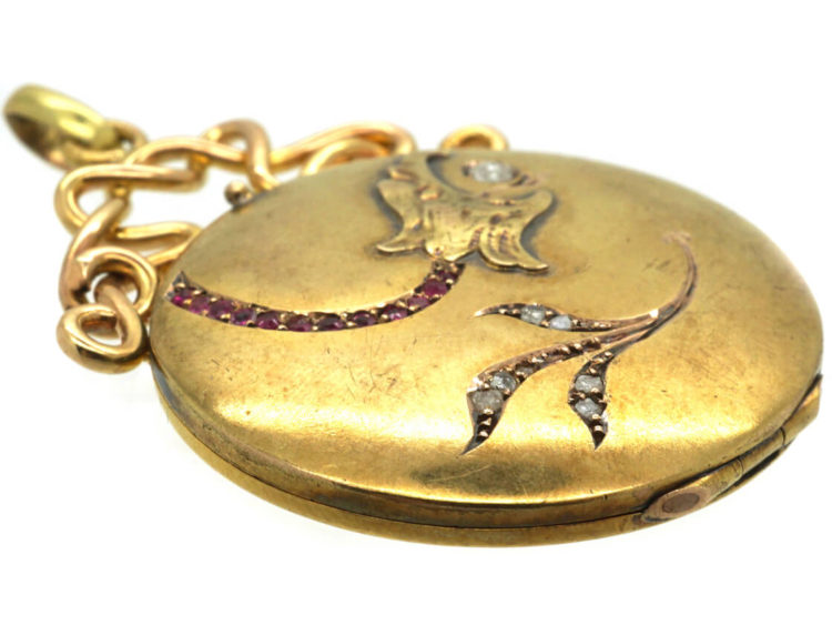 Art Nouveau 18ct Gold Locket with Eagle's Head & Leaf Motif