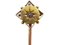 Victorian 15ct Gold Diamond Shaped Tie Pin set with a Diamond