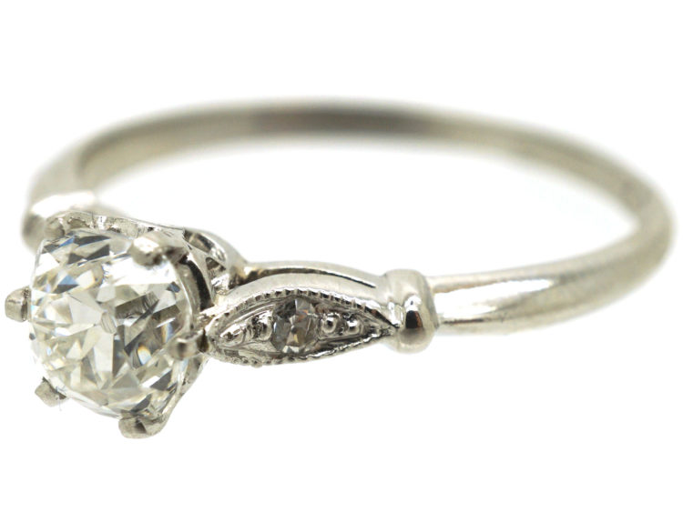 Edwardian Platinum & Diamond Solitaire Ring with Diamond Shoulders