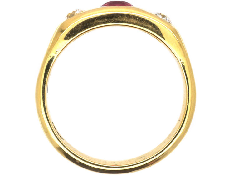 Edwardian 18ct Gold, Ruby & Diamond Rub Over Set Ring