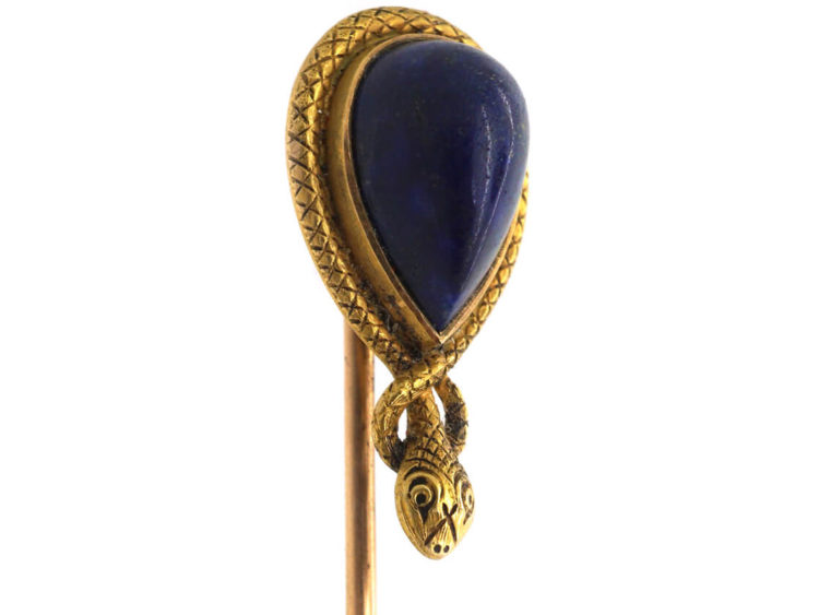 Victorian 15ct Gold & Lapis Lazuli Snake Tie Pin