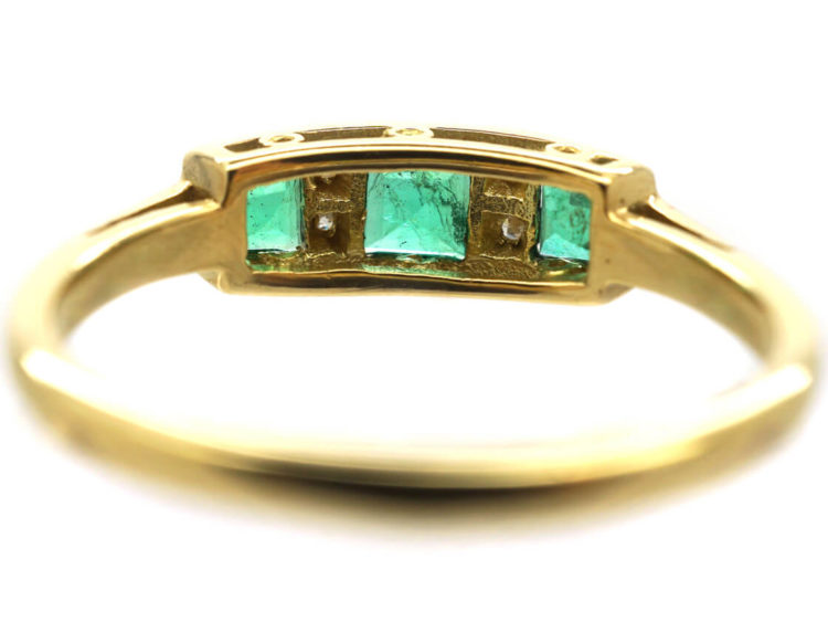Art Deco 18ct Gold, Emerald & Diamond Ring Three Stone Ring