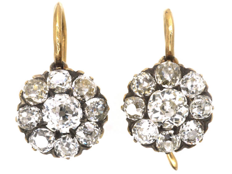 Edwardian 18ct Gold Diamond Cluster Earrings