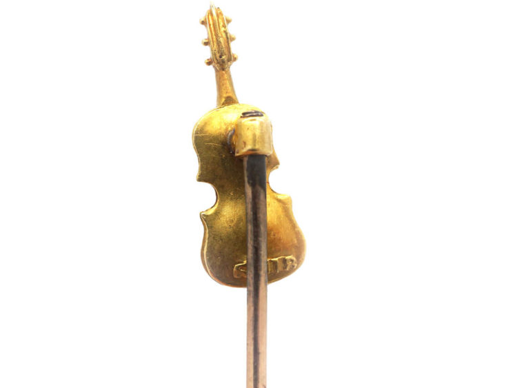 Edwardian 18ct Gold Tie Pin of a Cello