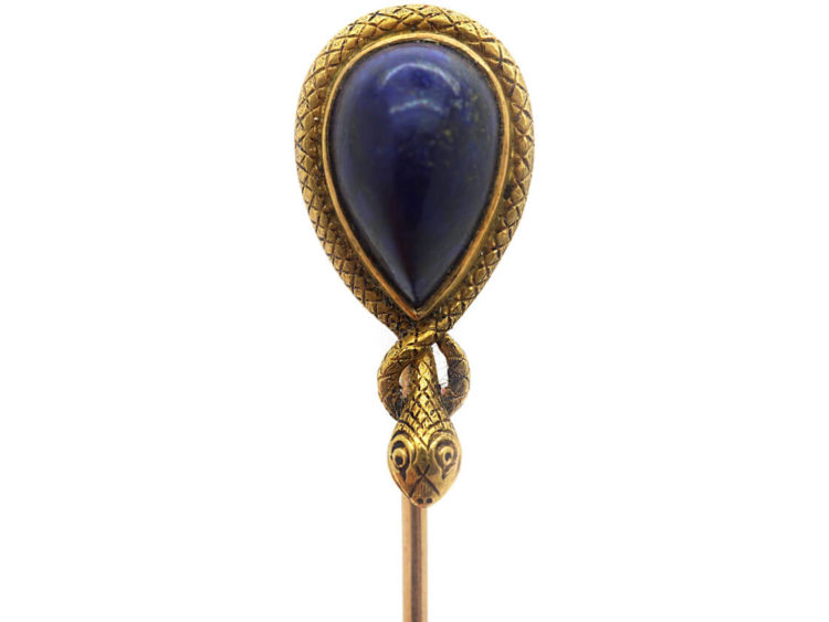 Victorian 15ct Gold & Lapis Lazuli Snake Tie Pin