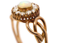Art Nouveau 9ct Gold, Opal & Diamond Cluster Ring
