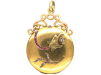 Art Nouveau 18ct Gold Locket with Eagle's Head & Leaf Motif