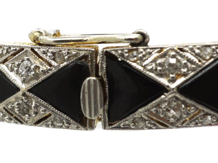 Art Deco 18ct Gold & Platinum Onyx & Diamond Bracelet