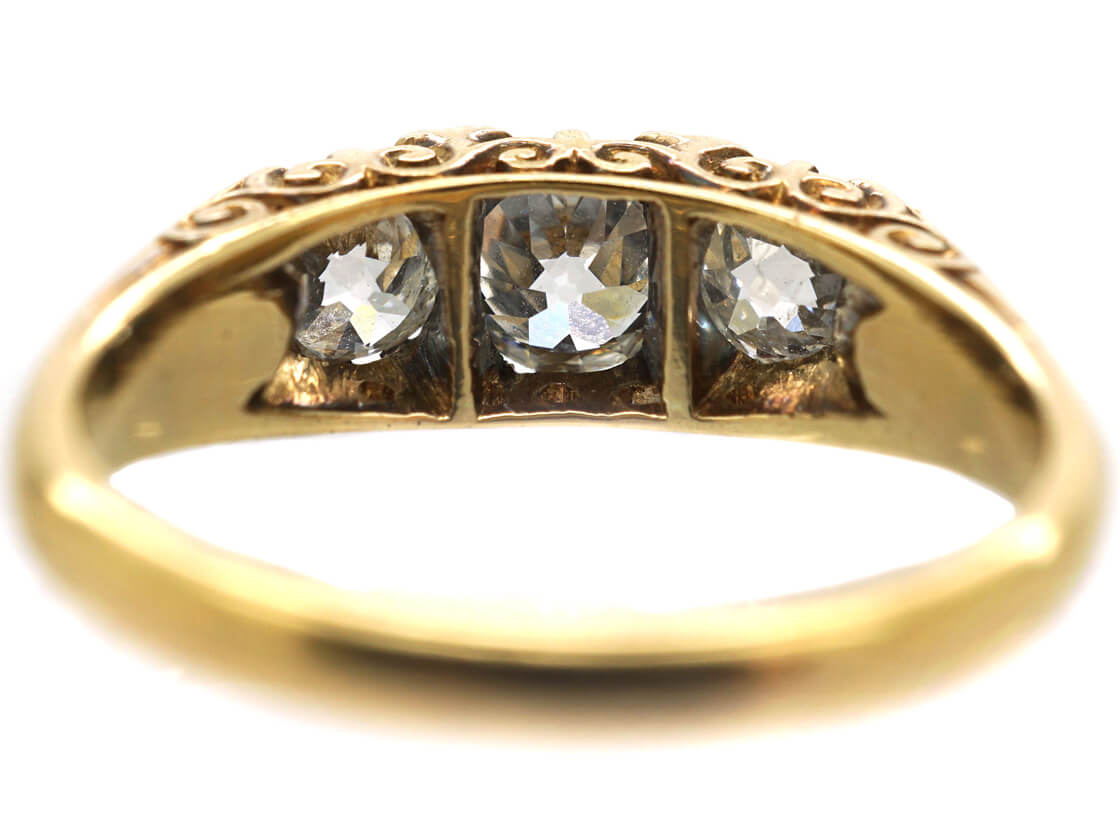 Victorian 18ct Gold, Three Stone Carved Half Hoop Diamond Ring (37N ...