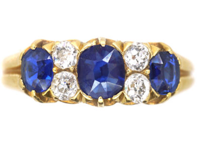 Victorian 18ct Gold Three Stone Sapphire & Diamond Ring