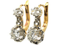 French Belle Epoque 18ct White & Yellow Gold Diamond Drop Earrings