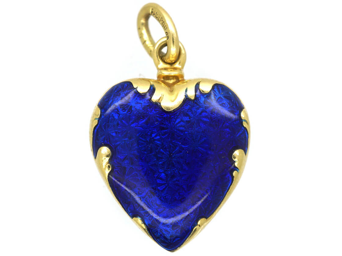 18ct Gold & Blue Enamel Heart Shaped Pendant by Fabergé - The Antique
