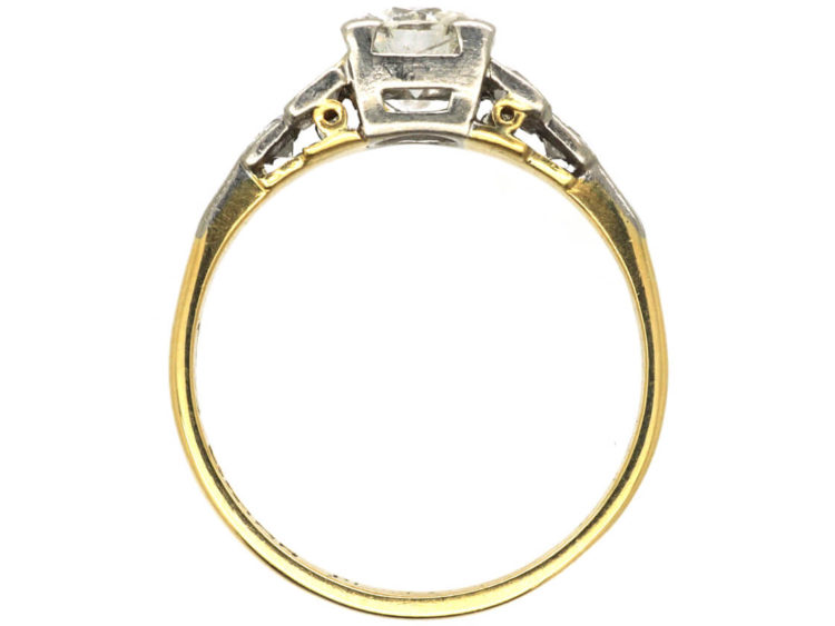 Art Deco 18ct White Gold & Platinum Diamond Solitaire Ring with Step Cut Shoulders set with Diamonds