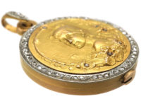 French 18ct Gold & Rose Diamond Art Nouveau Locket of a Lady by L Janvier
