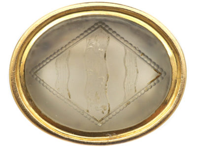 Georgian 15ct Gold & Chalcedony Seal with an Intaglio of a Crest