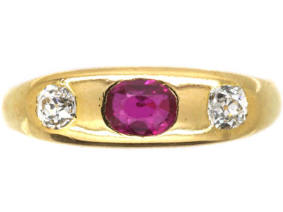 Edwardian 18ct Gold, Ruby & Diamond Rub Over Set Ring