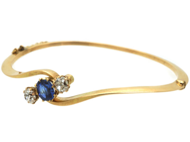Edwardian 15ct Gold Bangle set with a Ceylon Sapphire & Diamonds