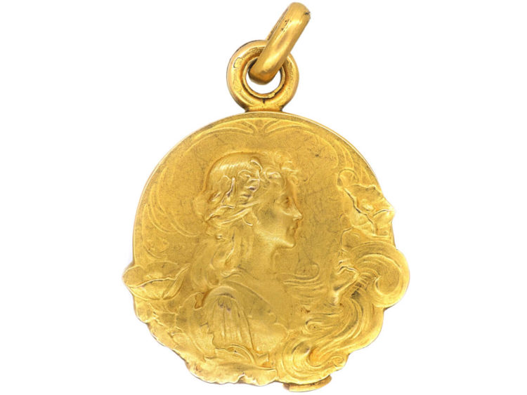 French Art Nouveau 18ct Gold Locket Pendant By Dropsy