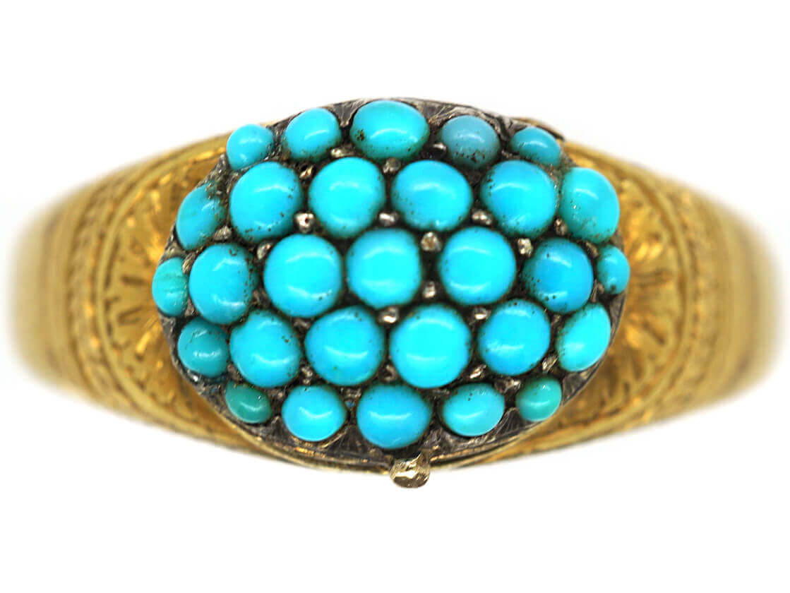 A Victorian 18ct Gold Turquoise Cluster Opening Ring