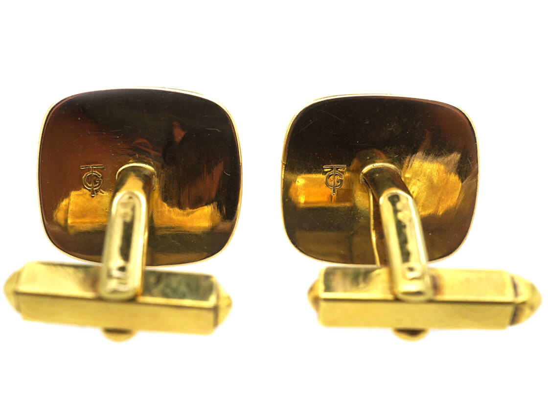 French 18ct Gold & Lapis Lazuli Cufflinks with Intaglio of a Marquis ...