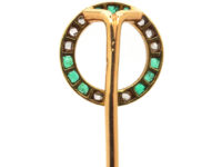 French 18ct Gold Art Deco Emerald & Diamond Circle Tie Pin