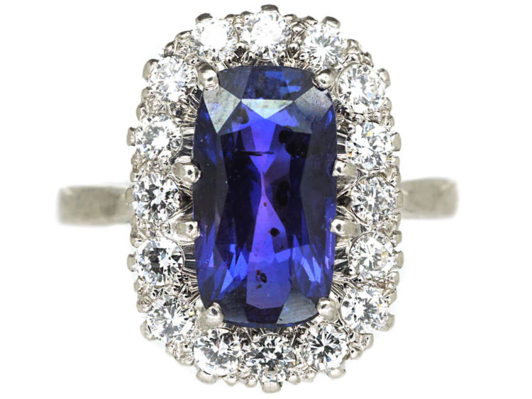 Art Deco 18ct White Gold & Colour Change Sapphire & Diamond Rectangular Cluster Ring
